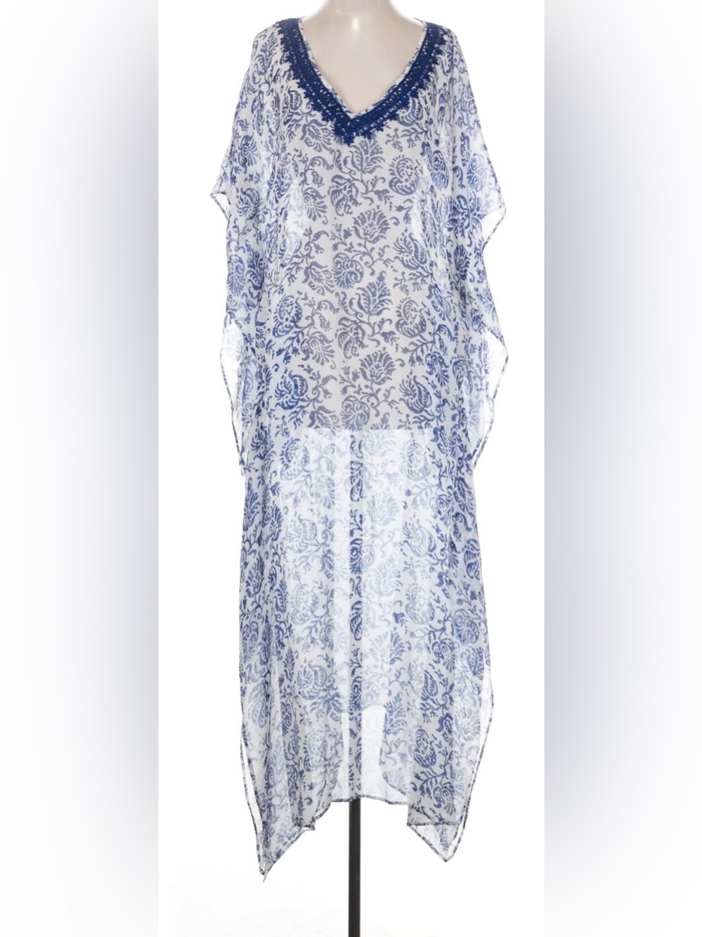 Banjanan x Barneys New York Silk Floral Long Kaftan Blue White Size S